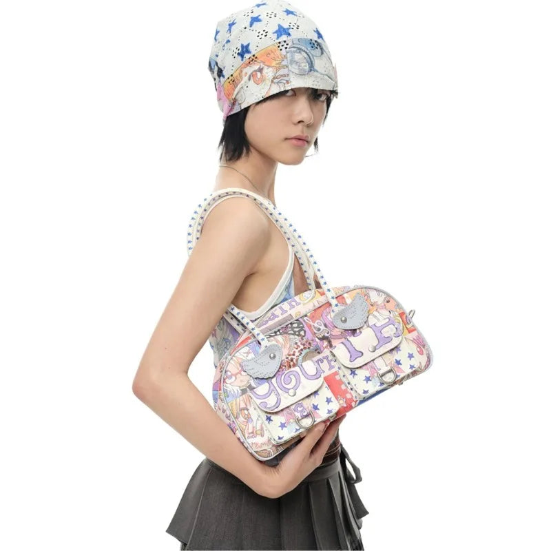 YB x Oliwa Graphic Wings Shoulder Bag Women Korean Fashion Brands Designer Handbags  New Cute Cartoon Printing Female Bags