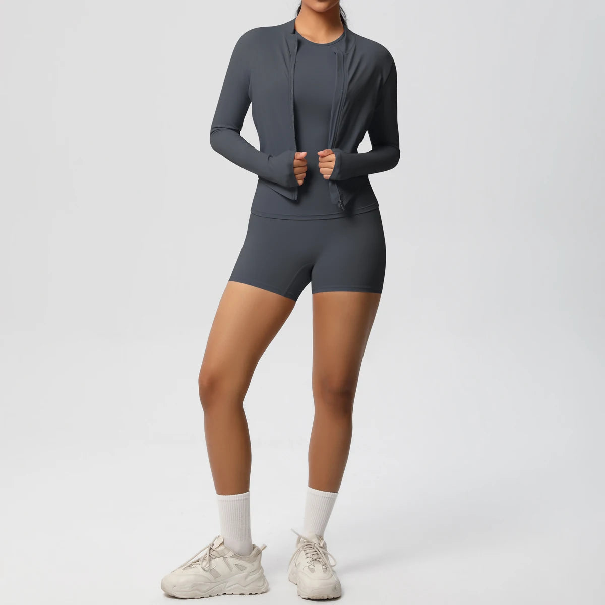 3PCS/set Sports Fitness Clothing Yoga Set Sports Running Long Sleeves Zipper Jacket High Waist Quick-Dry Shorts Gym Yoga Set