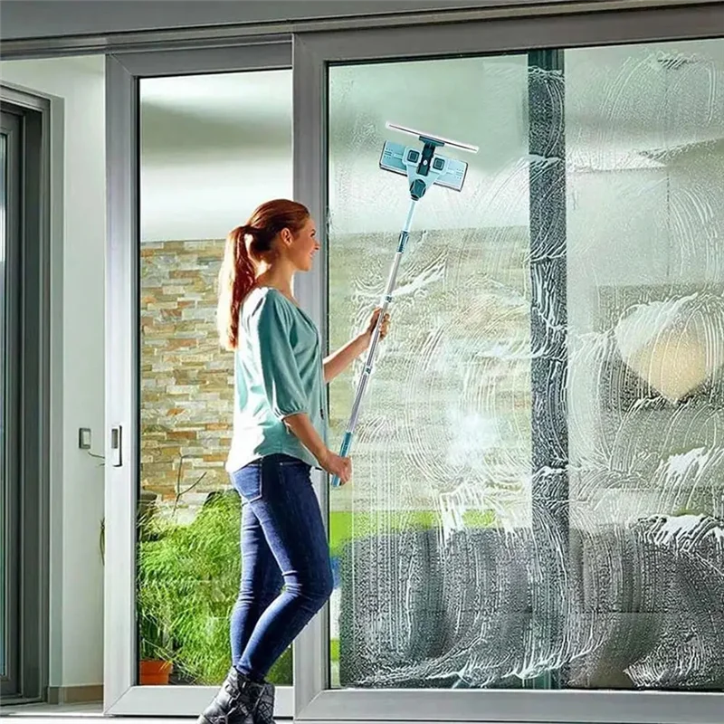 Water Sprays Window Mesh Screen Brush Window Cleaner Wiper Telescopic Long Handle Mop Squeegee Cleaning Tool