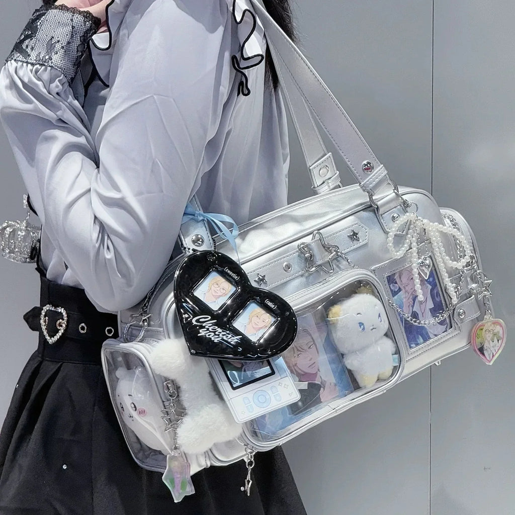Star Chain Y2k Harajuku Shoulder Itabag Blue Lolita Girl Pain Bags Transparent Japanese Crossbody Bag New Concert Korean Handbag