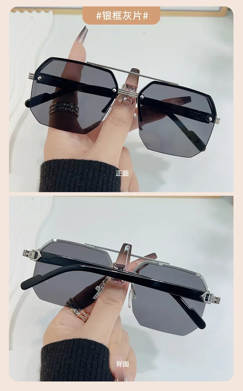 Polygon Sunglasses Rectangle Fashion Metal Frame Women Men Large Square Sun Glasses for Female Male Gradient Traveling Oculos ﻿