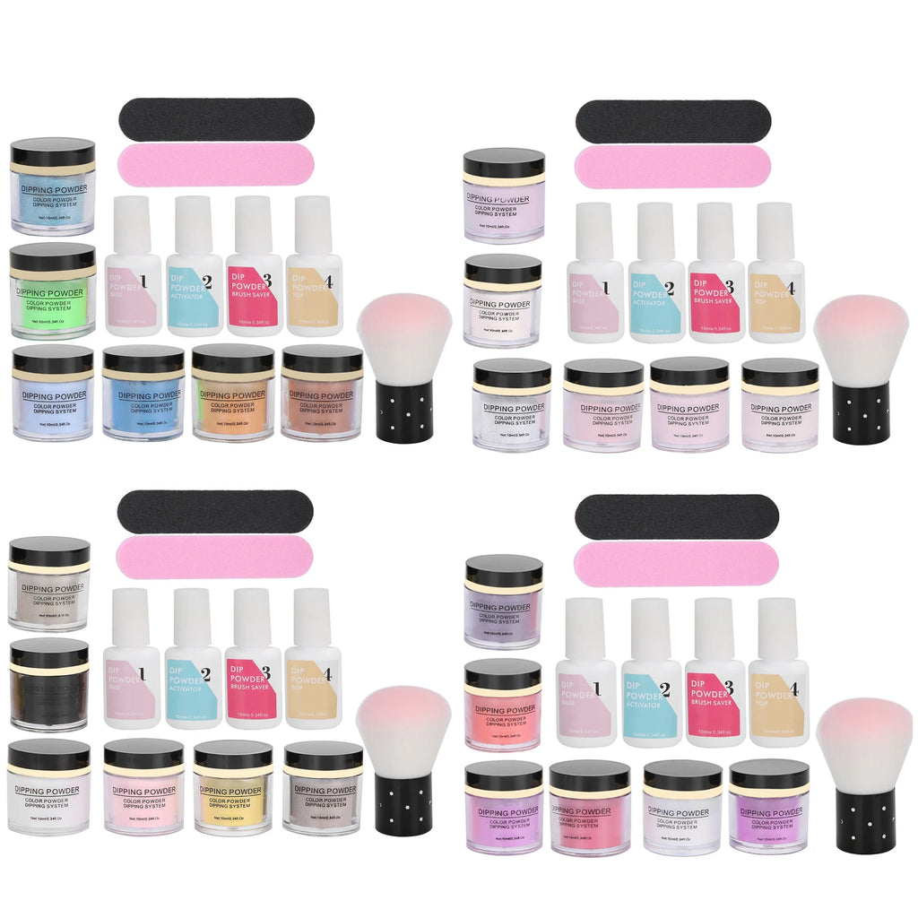 Nail Dipping Powder Set Nail Art Powder Top Base Coat Gel Dust Brush Manicure Tool Set Nail Powder
