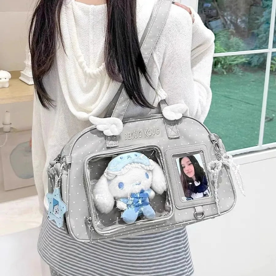 Japanese-Style INS Minimalist Solid-Color Fashion Shoulder Bag, Polka-Dot Wing-Decorated Cute Ita Bag (Shoulder & Crossbody)