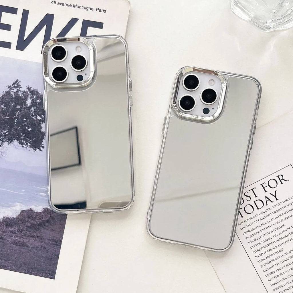 Luxury Plated Makeup Mirror Phone Case for iPhone 17/16/15/14/13/12/11 Pro Max Plus, Hard Acrylic Shockproof Frame Case