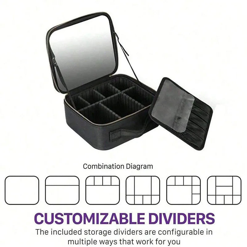 Smart 3 Color LED Travel Train Cosmetic Case Light And Mirror Makeup Bag Female Beautician Skincare Makeup Case For Women