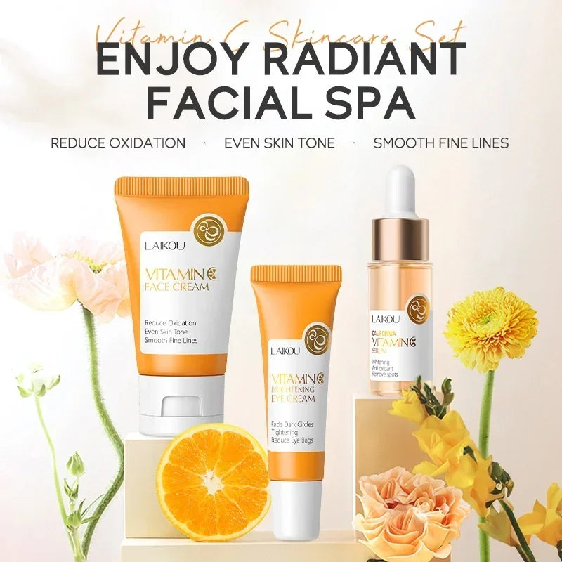 3pcs/Set LAIKOU Vitamin C Facial Set for Hydrating Moisturizing Whitening and Brightening