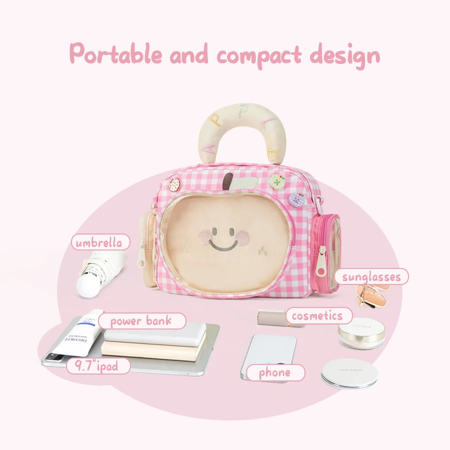 Kabaqoo Cute Apple Ita Bag For Women Y2K Versatile Crossbody Bag PU Leather Shoulder Bag Handbag with Mesh Insert Pad Sweet Handbag Backpack