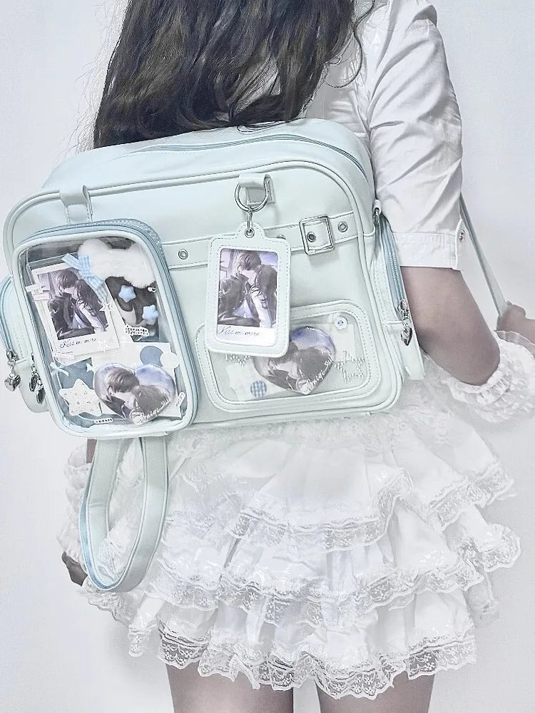 New Y2K Cute Ita Bag Concert Large Capacity Shoulder Bag Lolita Girl Transparent Backpack DIY Badge Display Casual Crossbody Bag