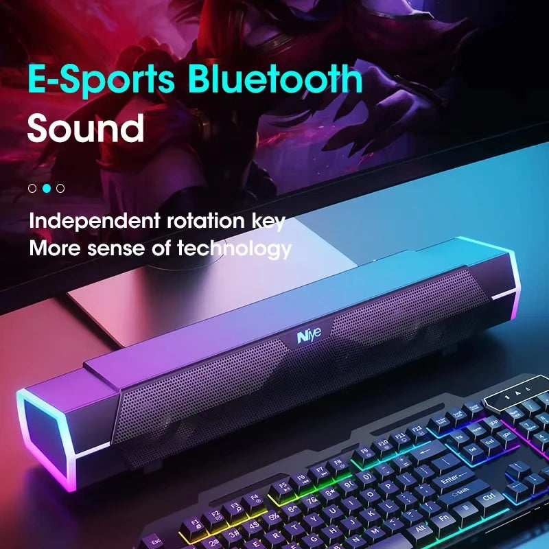 Bluetooth Speaker Bar for Home Audio and Video with 4D Surround Sound Subwoofer Wired Wireless RGB for TV PC