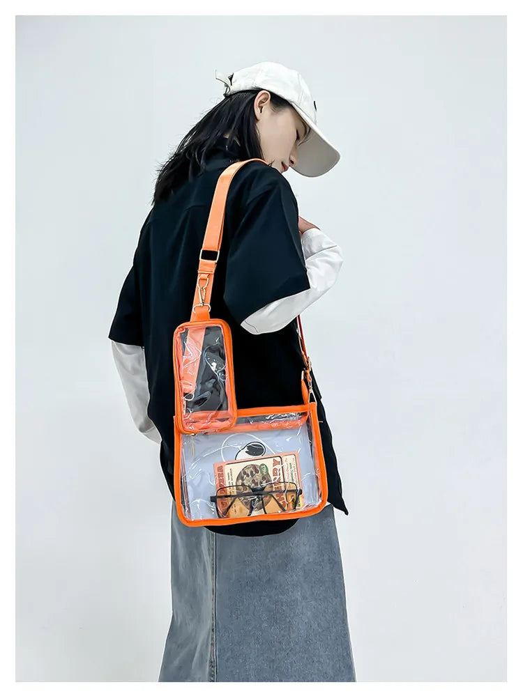 PVC Transparent Shoulder Bag 2 IN 1 Adjustable Shoulder Straps Casual Clear Crossbody Bag Fashion Couple Bag for Boys & Girls