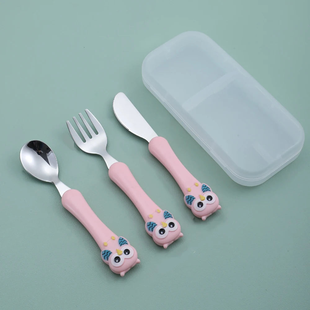 3pcs Children Spoon Forks Box Kids Stainless Steel Kids Cutlery Portable Baby Feeding Utensils Baby Spoons Baby Tableware Set
