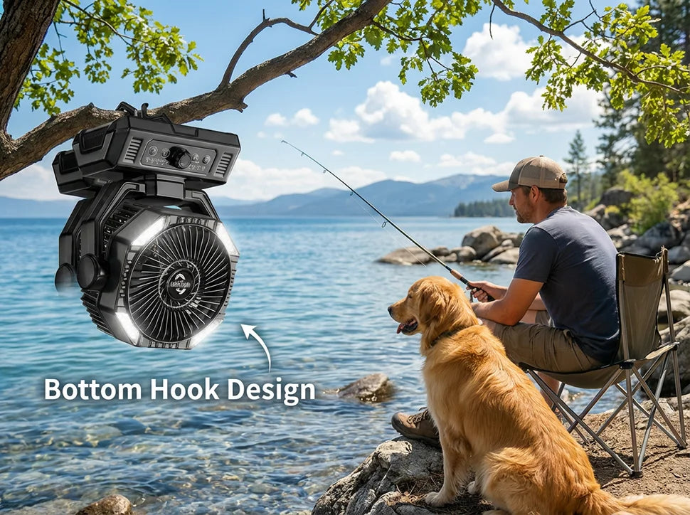 coldSky 20000mAh Battery Camping Fan with LED Lantern 8 Speed Desk Fan Portable Outdoor Fan Teny Picnic Fishing Travel Jobsite