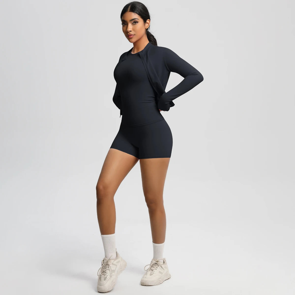 3PCS/set Sports Fitness Clothing Yoga Set Sports Running Long Sleeves Zipper Jacket High Waist Quick-Dry Shorts Gym Yoga Set