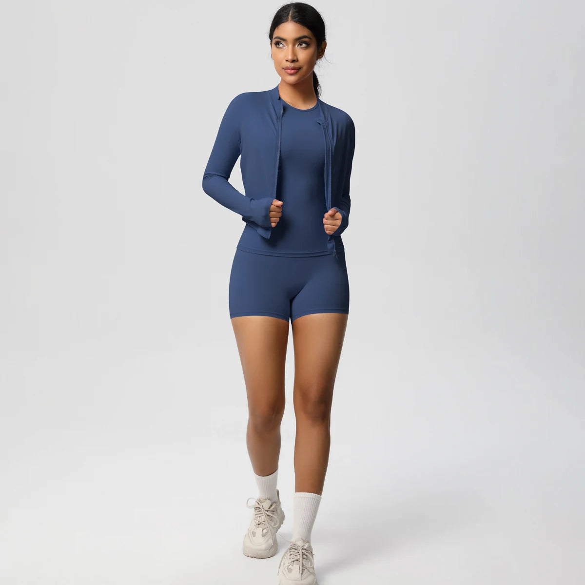3PCS/set Sports Fitness Clothing Yoga Set Sports Running Long Sleeves Zipper Jacket High Waist Quick-Dry Shorts Gym Yoga Set