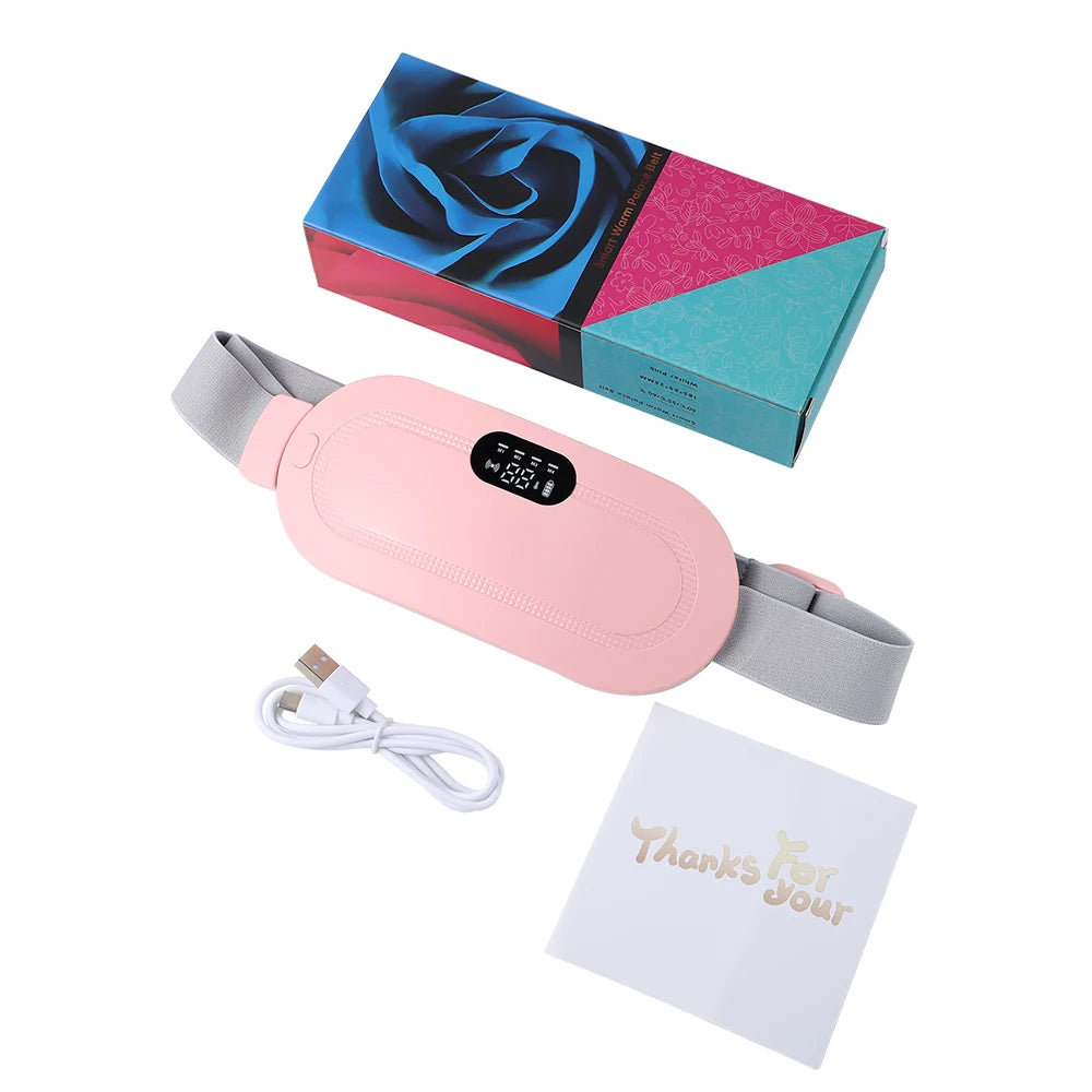 Electric Period Cramp Massager Vibrating Heating Period Pads Belt for Menstrual Colic Waist Stomach Abdominal Warm Palace Belt