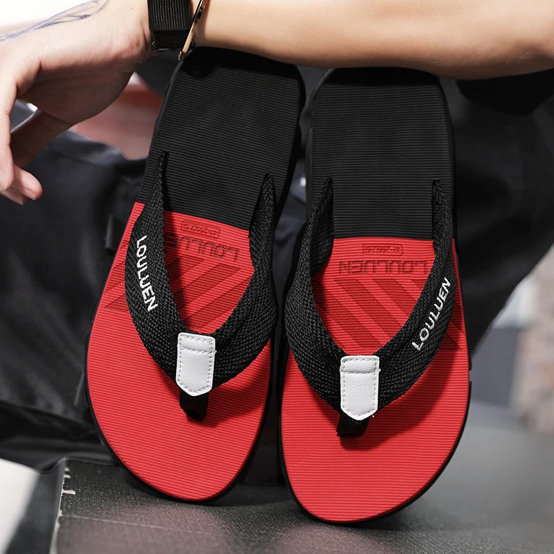 [Color blocked flip flops] Comfortable color blocked flip flops - Men's non slip casual rubber bottom EVA flip flops, suitable f