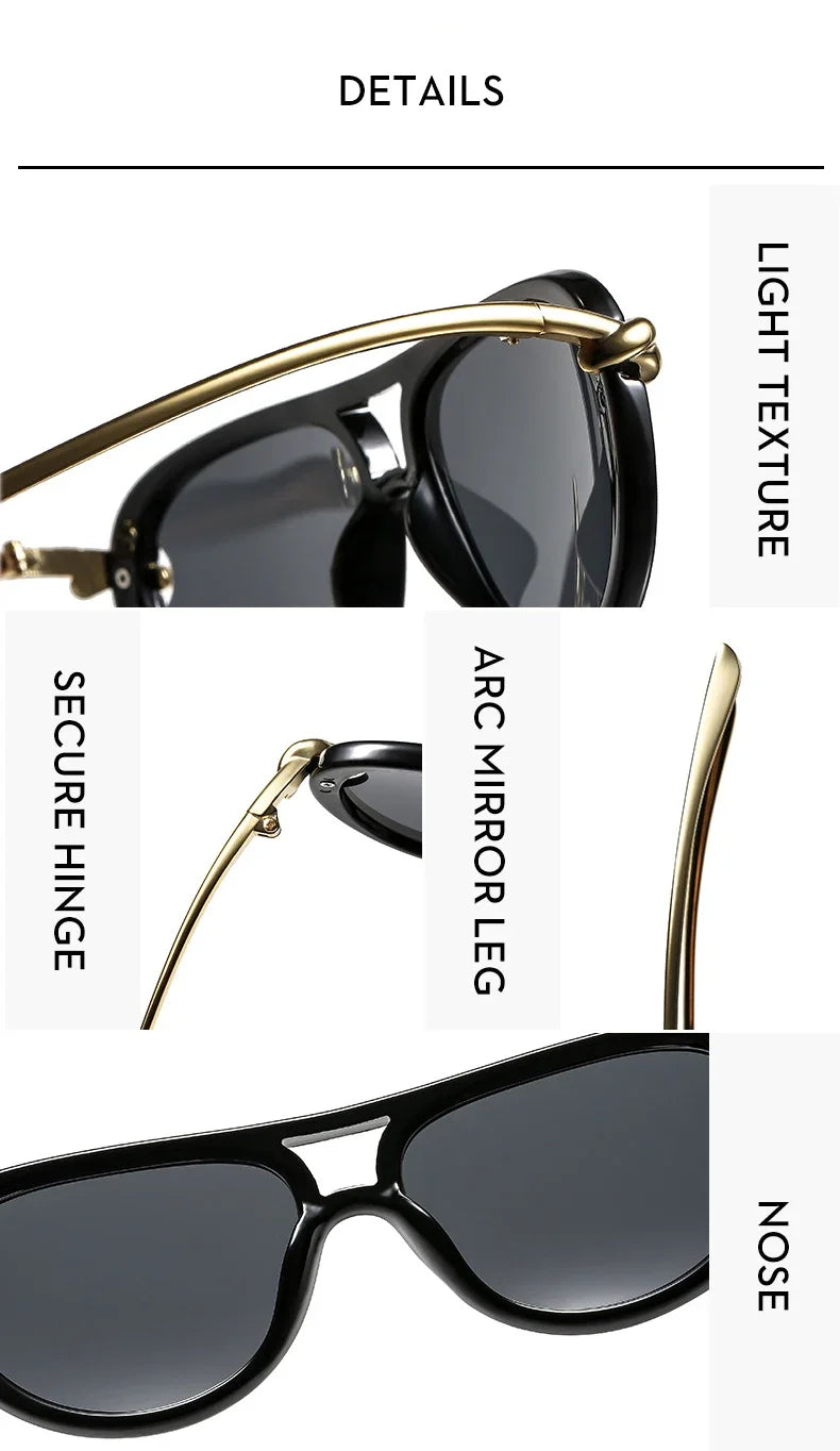 Ins Popular Fashion Double Bridges Pilot Women Luxury Sunglasses Brand Designer Oval Hollow Shades UV400 Men Sun Glasses