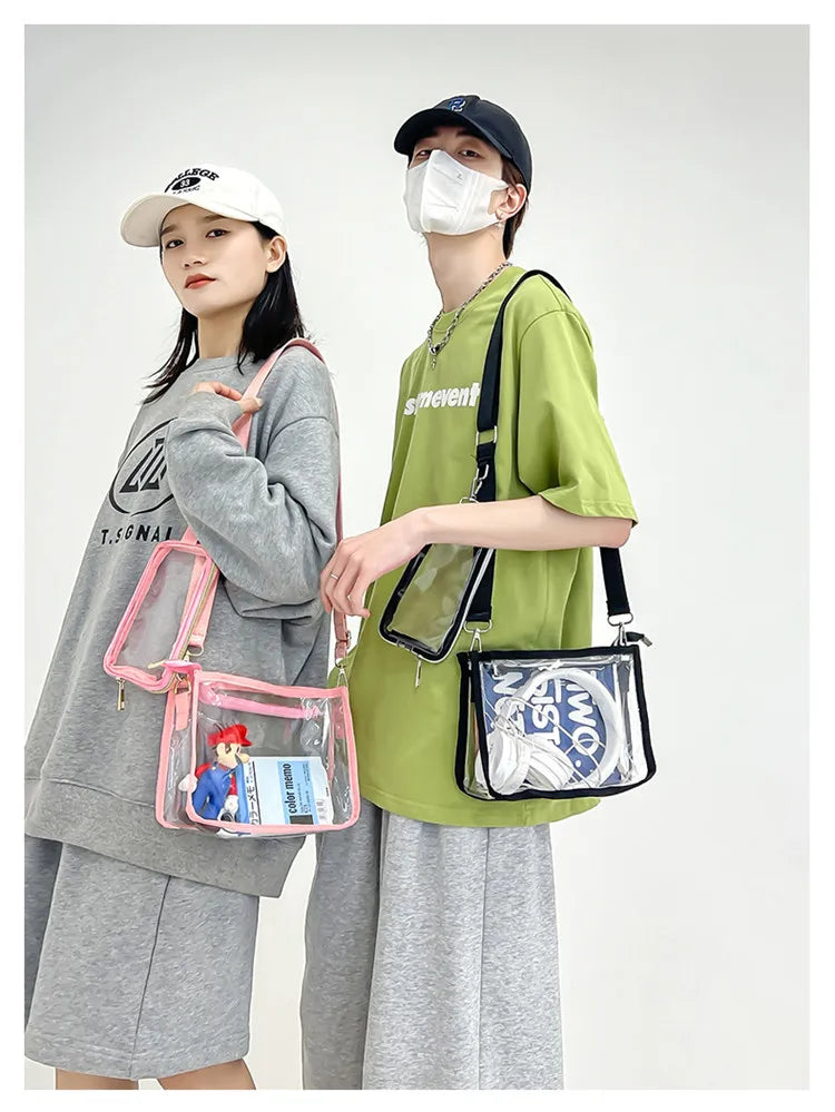 PVC Transparent Shoulder Bag 2 IN 1 Adjustable Shoulder Straps Casual Clear Crossbody Bag Fashion Couple Bag for Boys & Girls