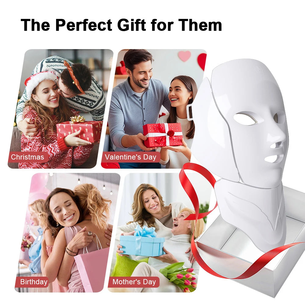 Wireless 7 Colors LED Face Neck Beauty Mask Removable Buckle Design Skin Firming Brightening Rejuvenation Anti Aging Skin Care