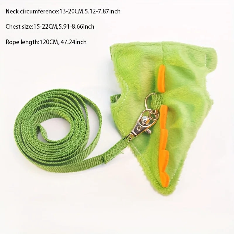 Ferret Lead Rope Vest Type Adjustable Pet Rope Cute Dinosaur Shape with Bell for Walking Mice