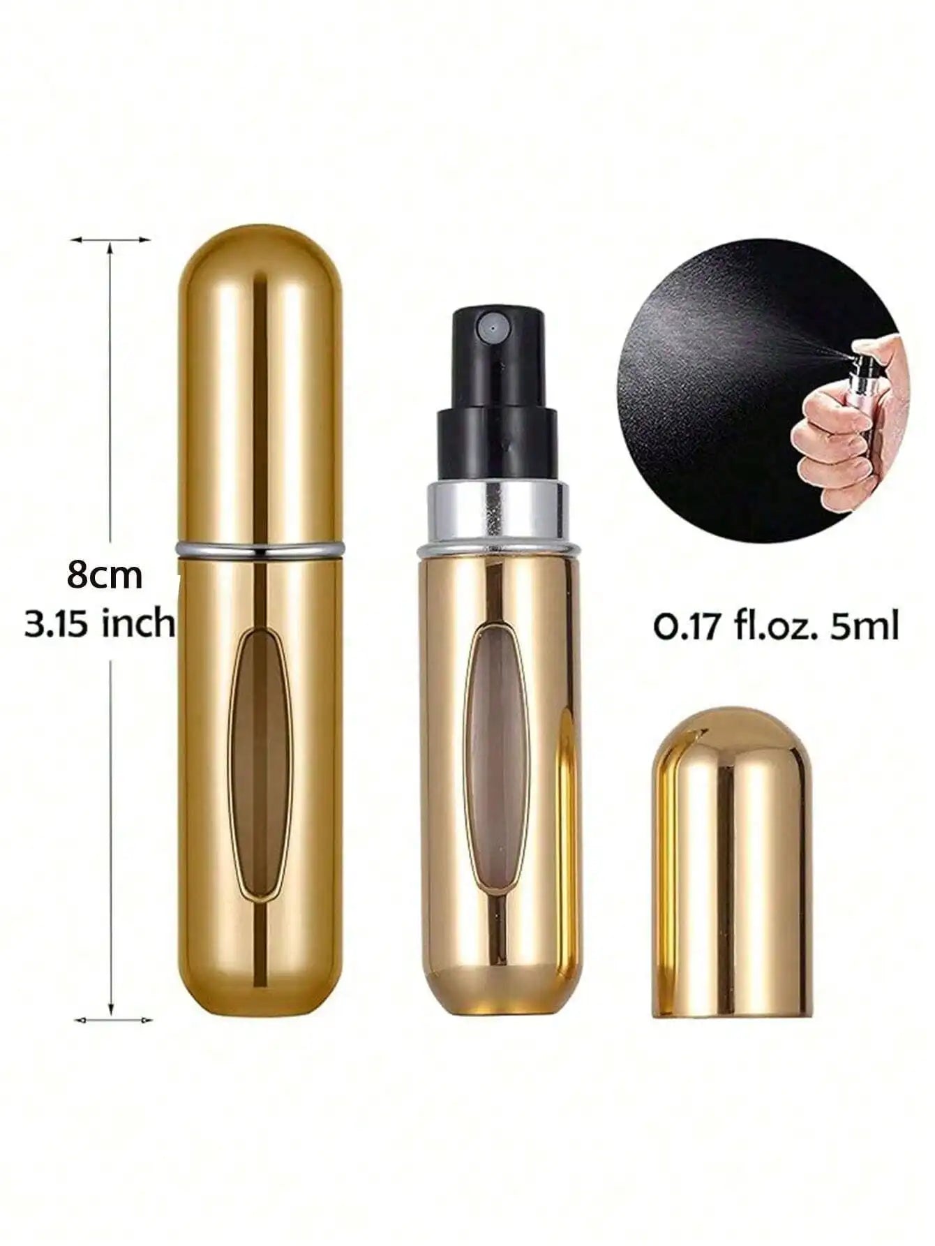 5Pcs Perfume Refillable Bottle Spray Bottling Dispenser Mini Portable Empty Liquid Container Travel Travel Essentials Travel Organizer For Beach Summer Vacation Back To School School Supplies Holiday Camping Holiday Essential