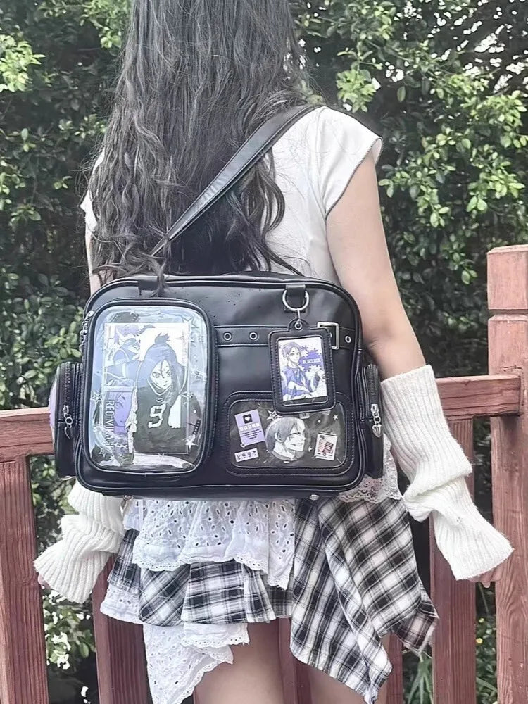 New Y2K Cute Ita Bag Concert Large Capacity Shoulder Bag Lolita Girl Transparent Backpack DIY Badge Display Casual Crossbody Bag
