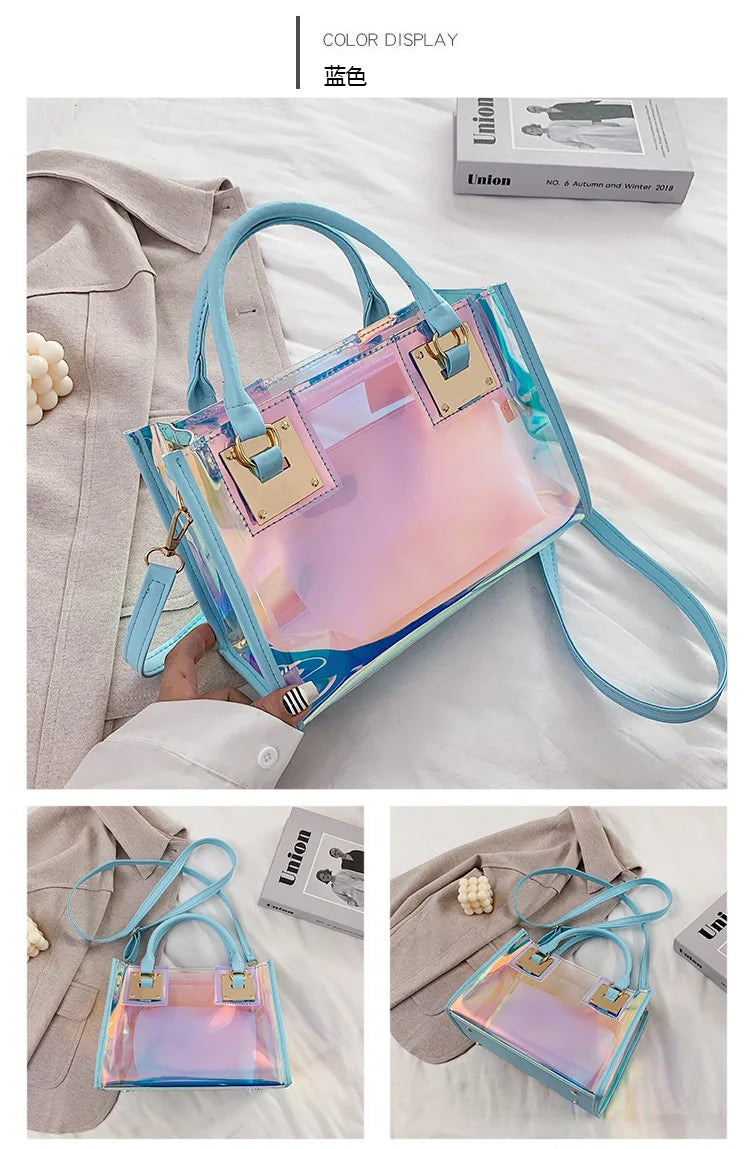 Holographic Transparent Jelly Bag High Quality PVC Women'S Designer Handbag Big Capacity Chain Shoulder Messenger Bags Clear Bag