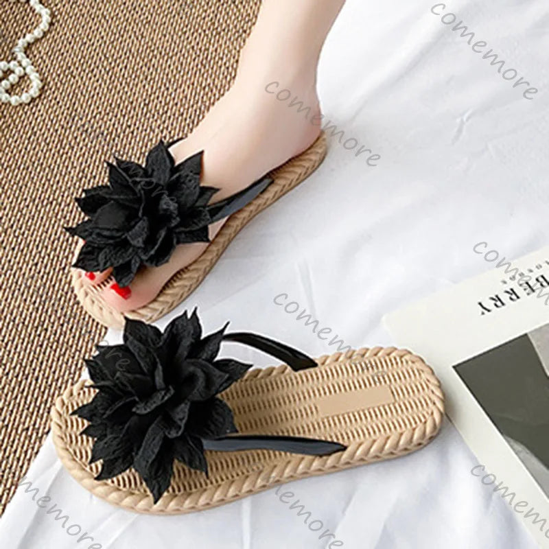 Comemore Flowers Flip Flops for Women Fashion Open Toe Light Flat Bottom Casual Women Slides Indoor Outdoor Women's Beach Shoes