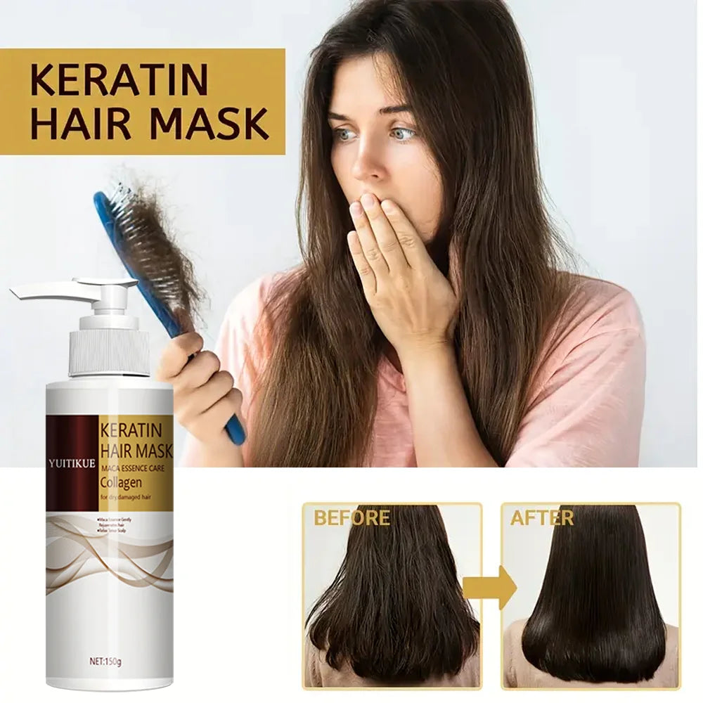 Keratin Hair Mask, Natural Essence, Organic Protein Cream, Suitable for Dry and Damaged Hair, Safe Ingredients, Easily Absorbed