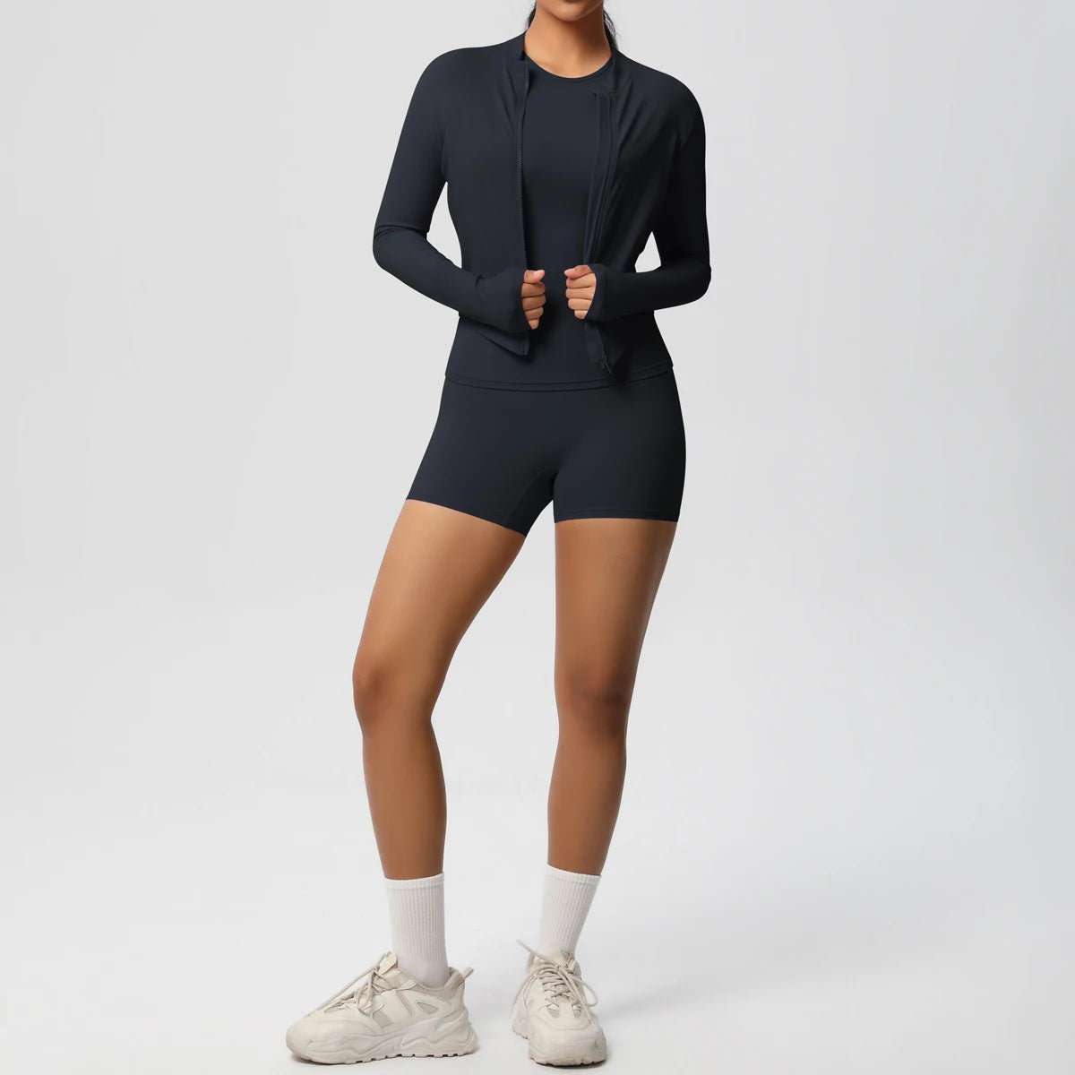3PCS/set Sports Fitness Clothing Yoga Set Sports Running Long Sleeves Zipper Jacket High Waist Quick-Dry Shorts Gym Yoga Set