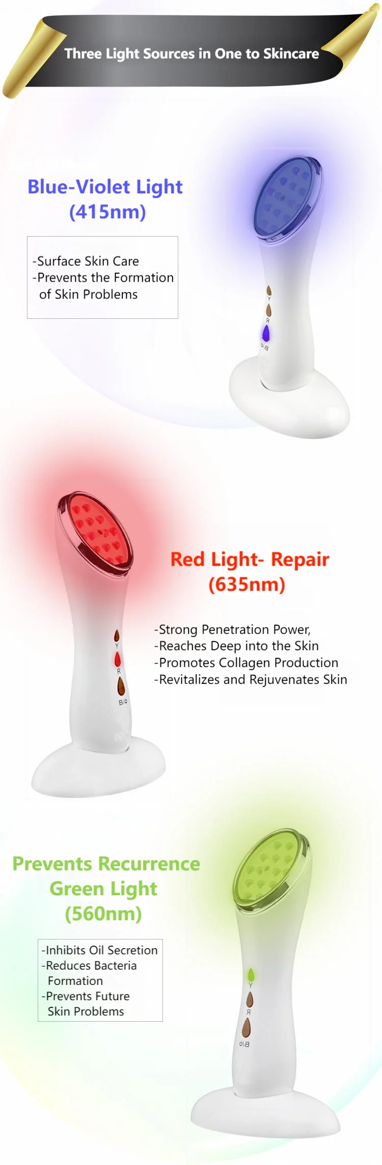 LED Light Facial Device for Home Use Red Blue Light Skin Care Beauty Machine with Warming Feature