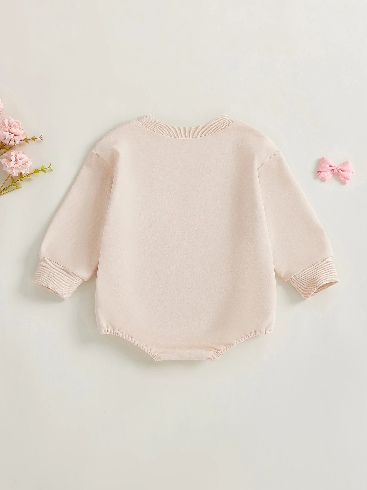 Infant Girl Fall Sweater Jumpsuit with Long Sleeves and O Neckline Adorned with Bow and Cross Embroidery