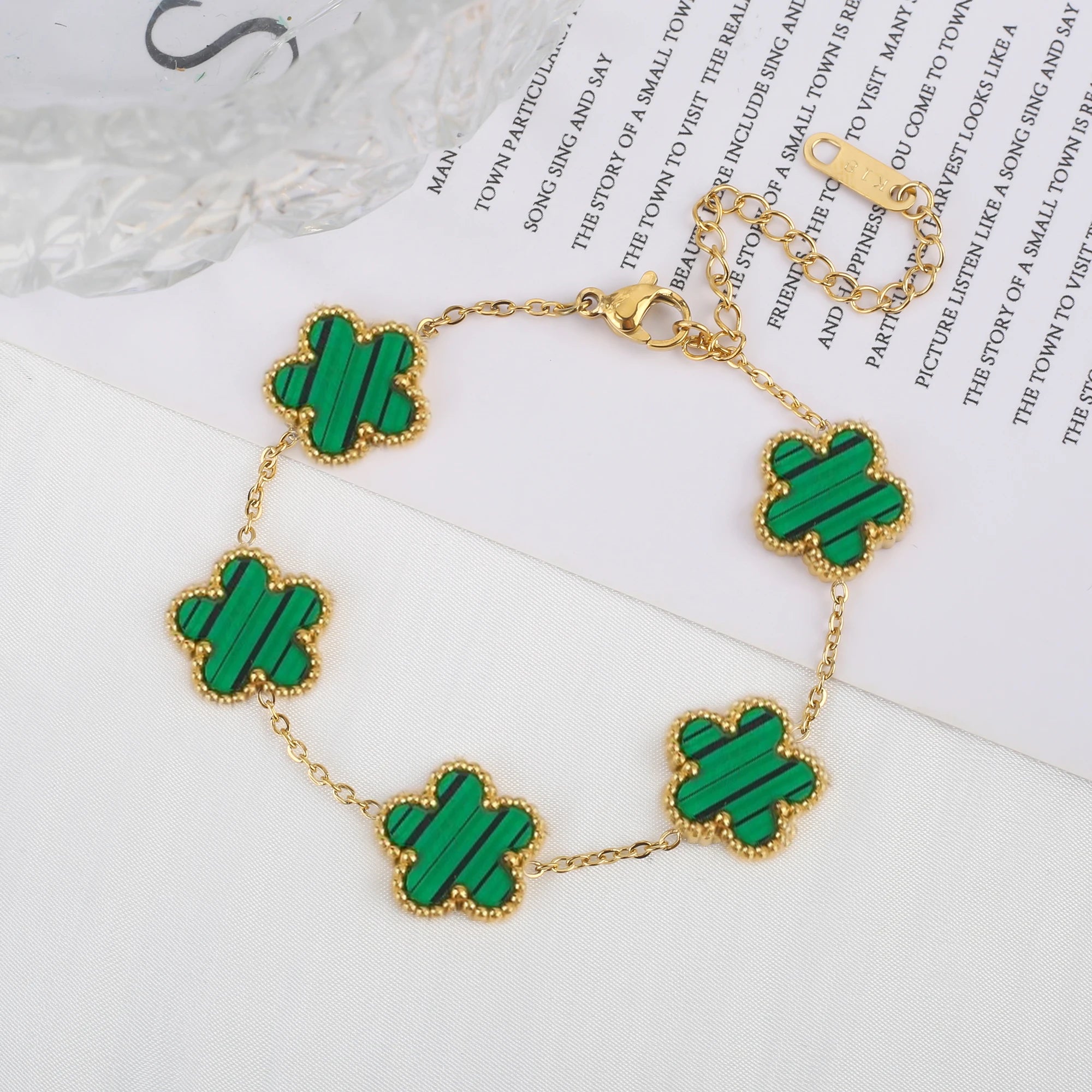 Classic Luxury Stainless Steel Clover Bracelet Adjustable Five Leaf Flower Bangle Fashion Party Jewelry Gifts for Women