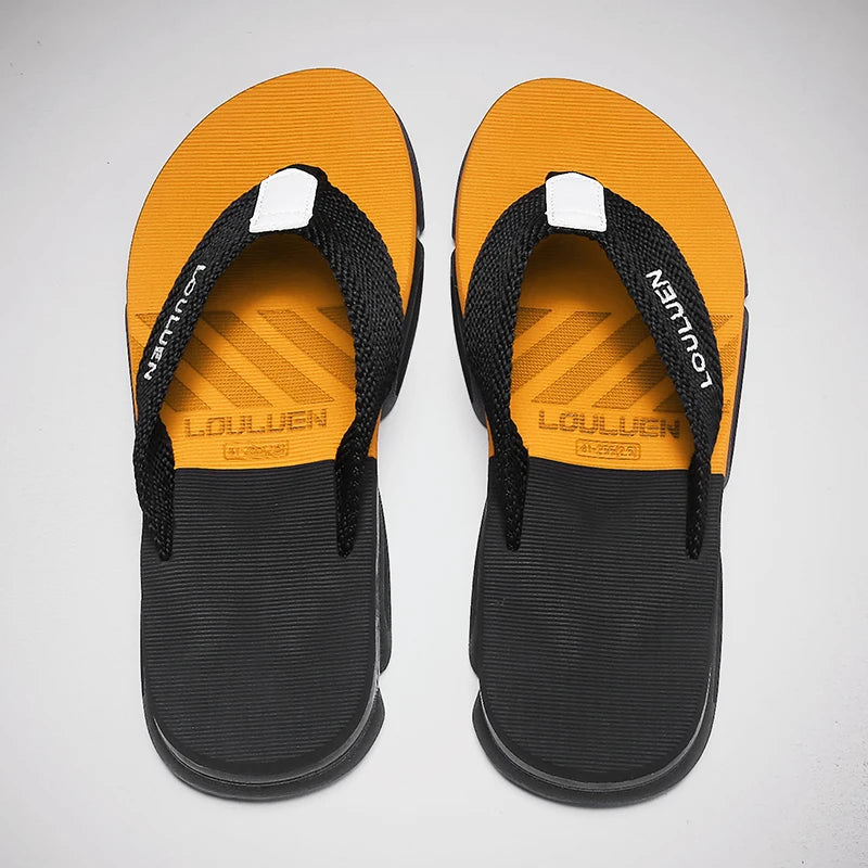 [Color blocked flip flops] Comfortable color blocked flip flops - Men's non slip casual rubber bottom EVA flip flops, suitable f