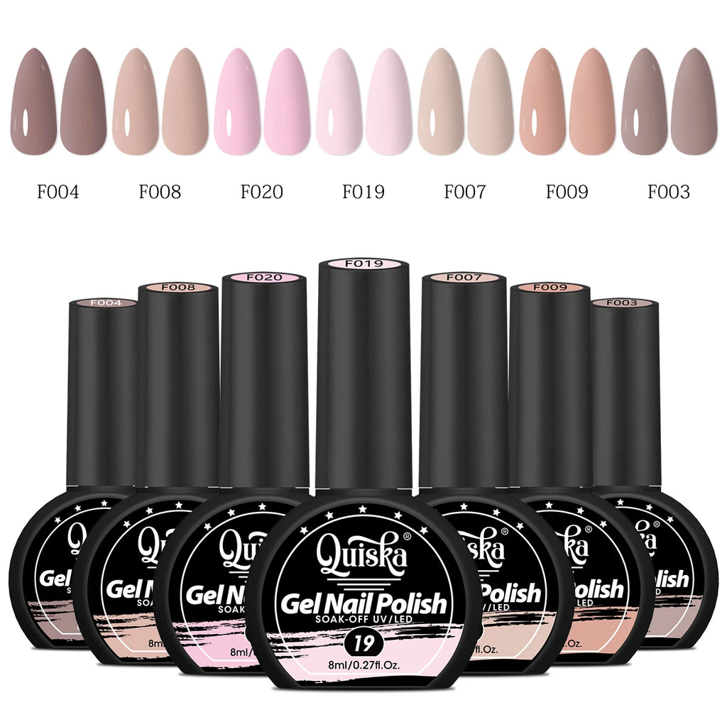 Quiska 7-Piece Nail Gel Kit — Designed for DIY Nail Art, Featuring Trendy Colors; Soak-Off UV Gel, Long-Lasting & Durable