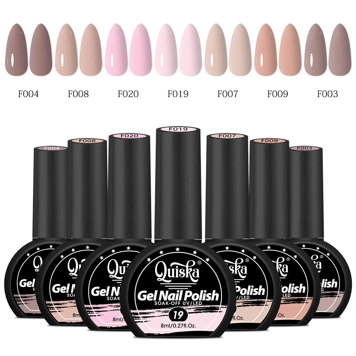 Quiska 7-Piece Nail Gel Kit — Designed for DIY Nail Art, Featuring Trendy Colors; Soak-Off UV Gel, Long-Lasting & Durable