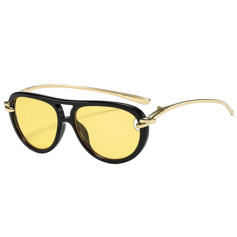 Ins Popular Fashion Double Bridges Pilot Women Luxury Sunglasses Brand Designer Oval Hollow Shades UV400 Men Sun Glasses