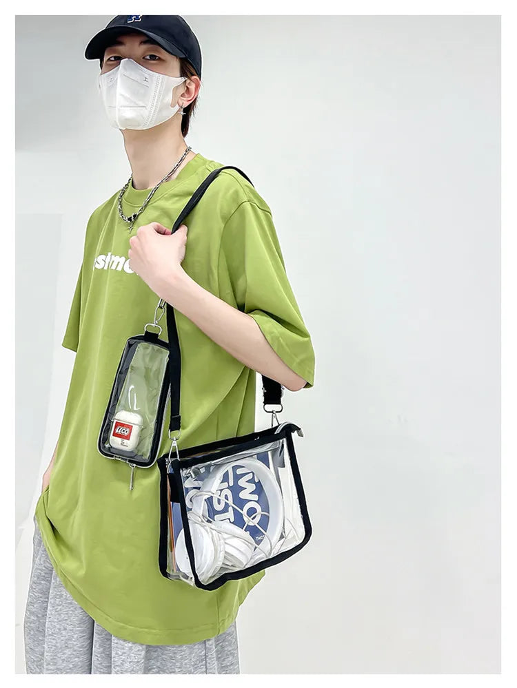 PVC Transparent Shoulder Bag 2 IN 1 Adjustable Shoulder Straps Casual Clear Crossbody Bag Fashion Couple Bag for Boys & Girls