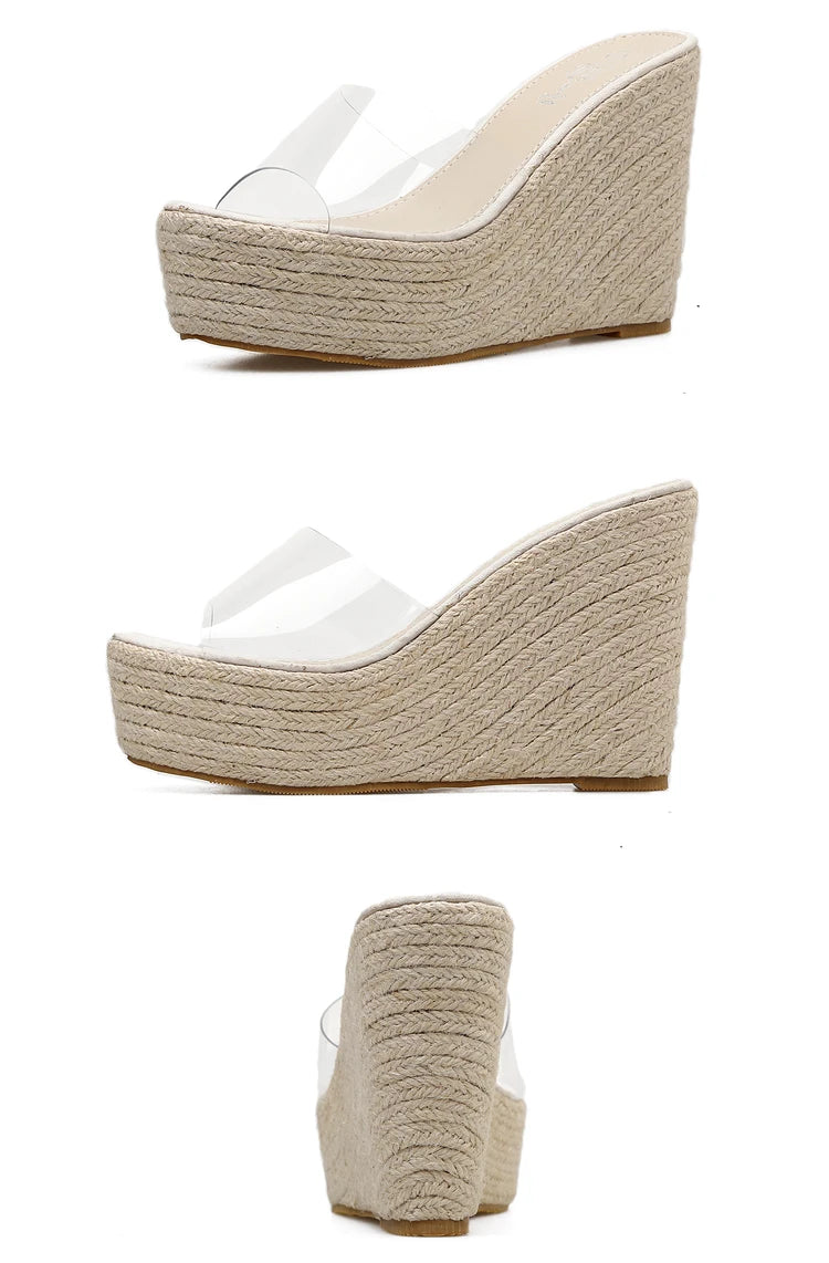 Summer PVC Jelly Sandals Casual Sexy Wedges Slippers 11.5CM/15CM Women's High heels shoes Comfortable Slippers Large Size 34-40