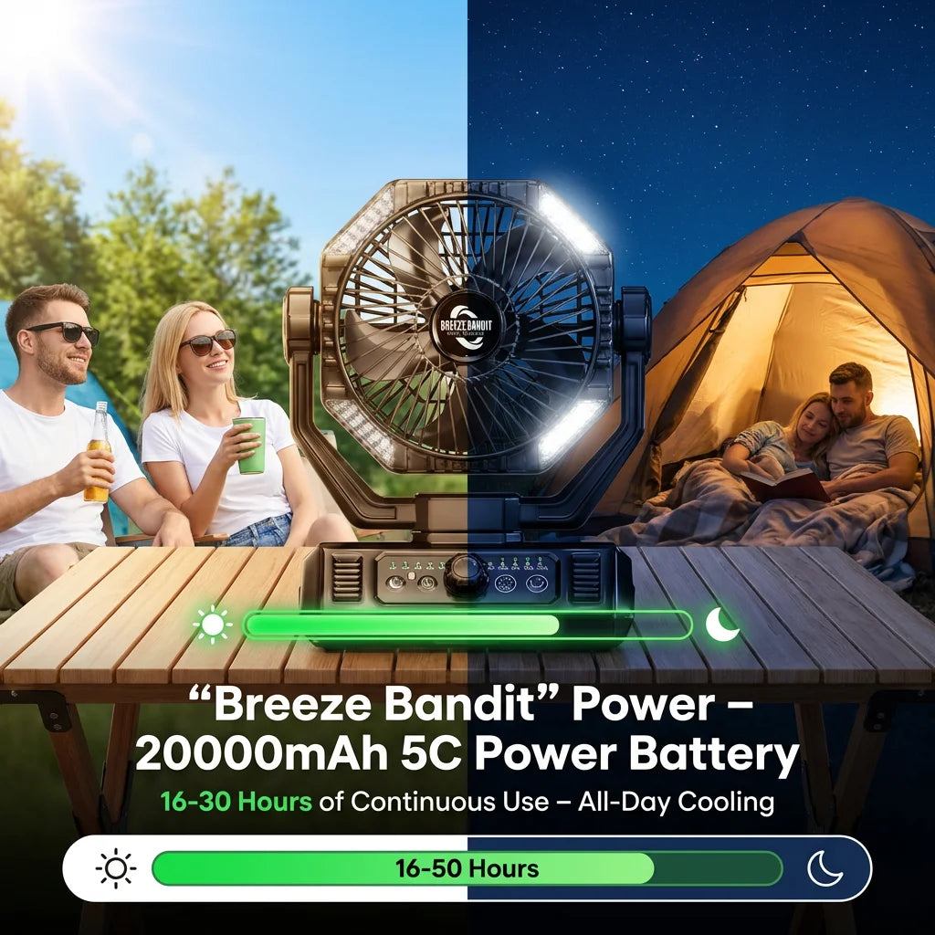 coldSky 20000mAh Battery Camping Fan with LED Lantern 8 Speed Desk Fan Portable Outdoor Fan Teny Picnic Fishing Travel Jobsite