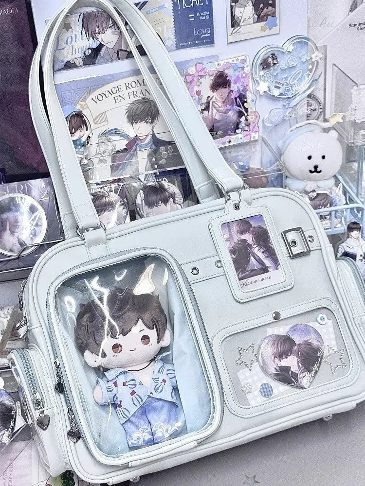 New Y2K Cute Ita Bag Concert Large Capacity Shoulder Bag Lolita Girl Transparent Backpack DIY Badge Display Casual Crossbody Bag