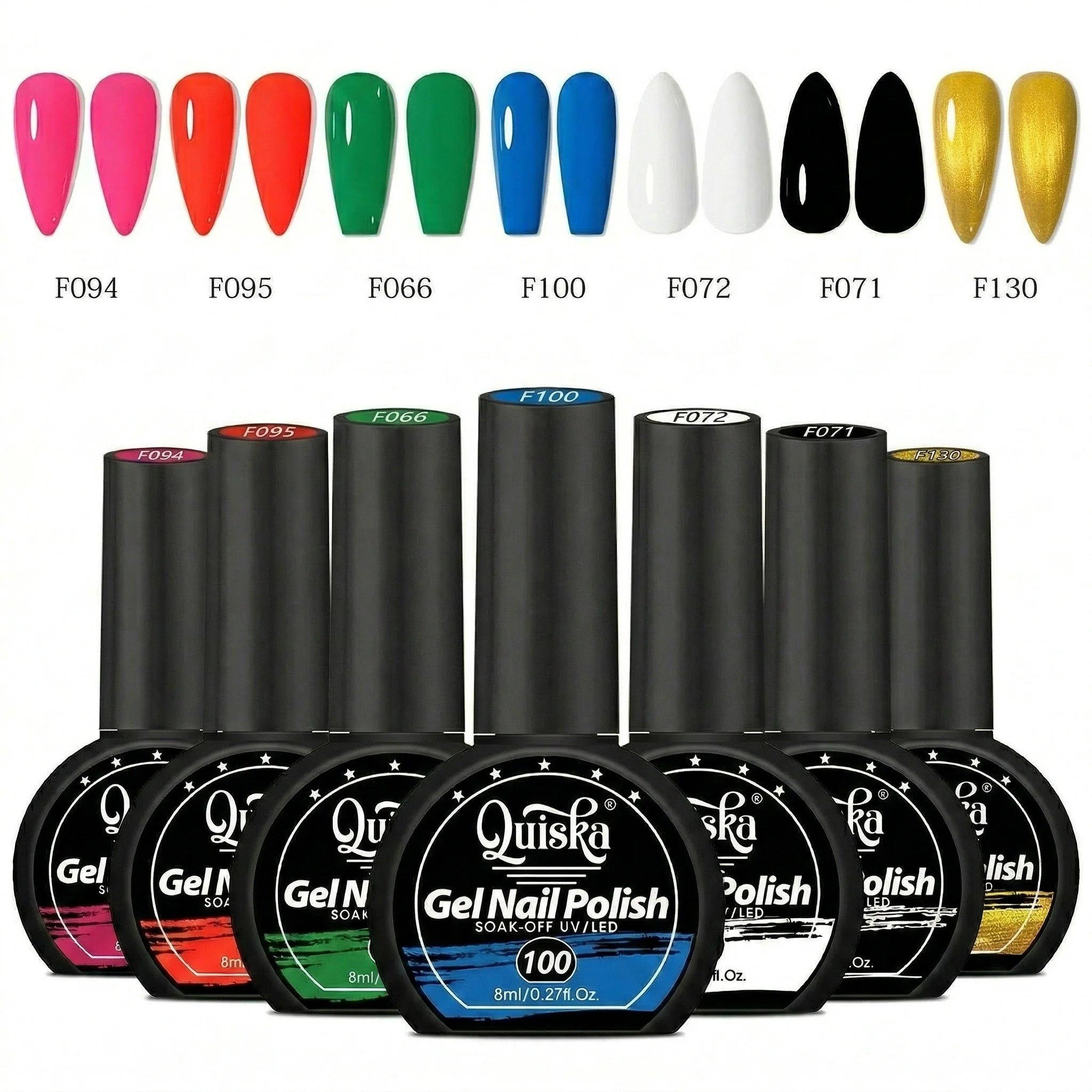 Quiska 7-Piece Nail Gel Kit — Designed for DIY Nail Art, Featuring Trendy Colors; Soak-Off UV Gel, Long-Lasting & Durable
