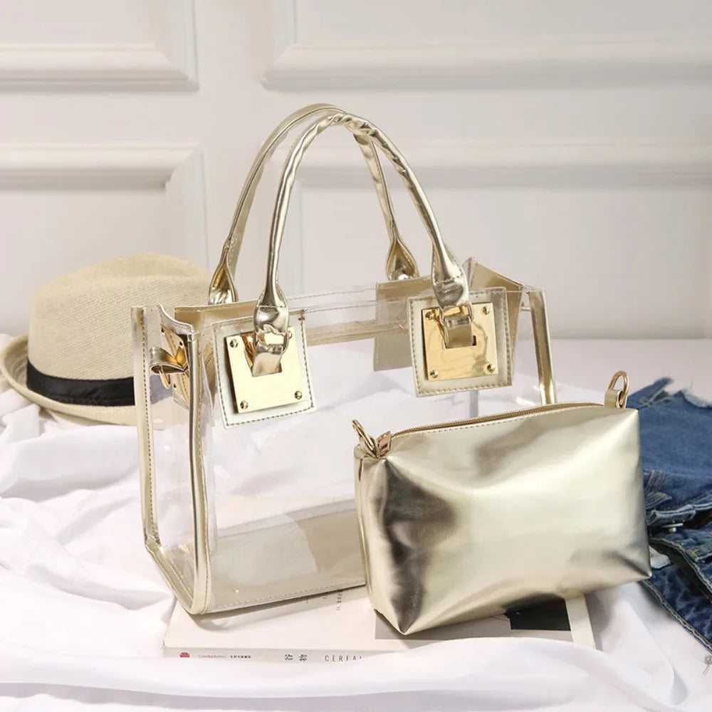 Fashion Clear Crossbody Bag Adjustable Strap Large Capacity Transparent Jelly Bag PVC Square Handbag Summer