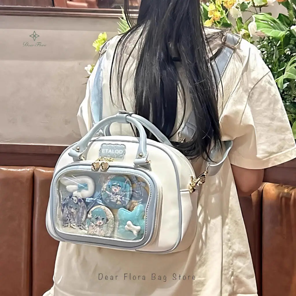 New Y2K Cute Ita Backpack Comic Exhibition Crossbody Bag Lolita Girl Transparent Cosplay Shoulder Bag DIY Badge Display Handbags