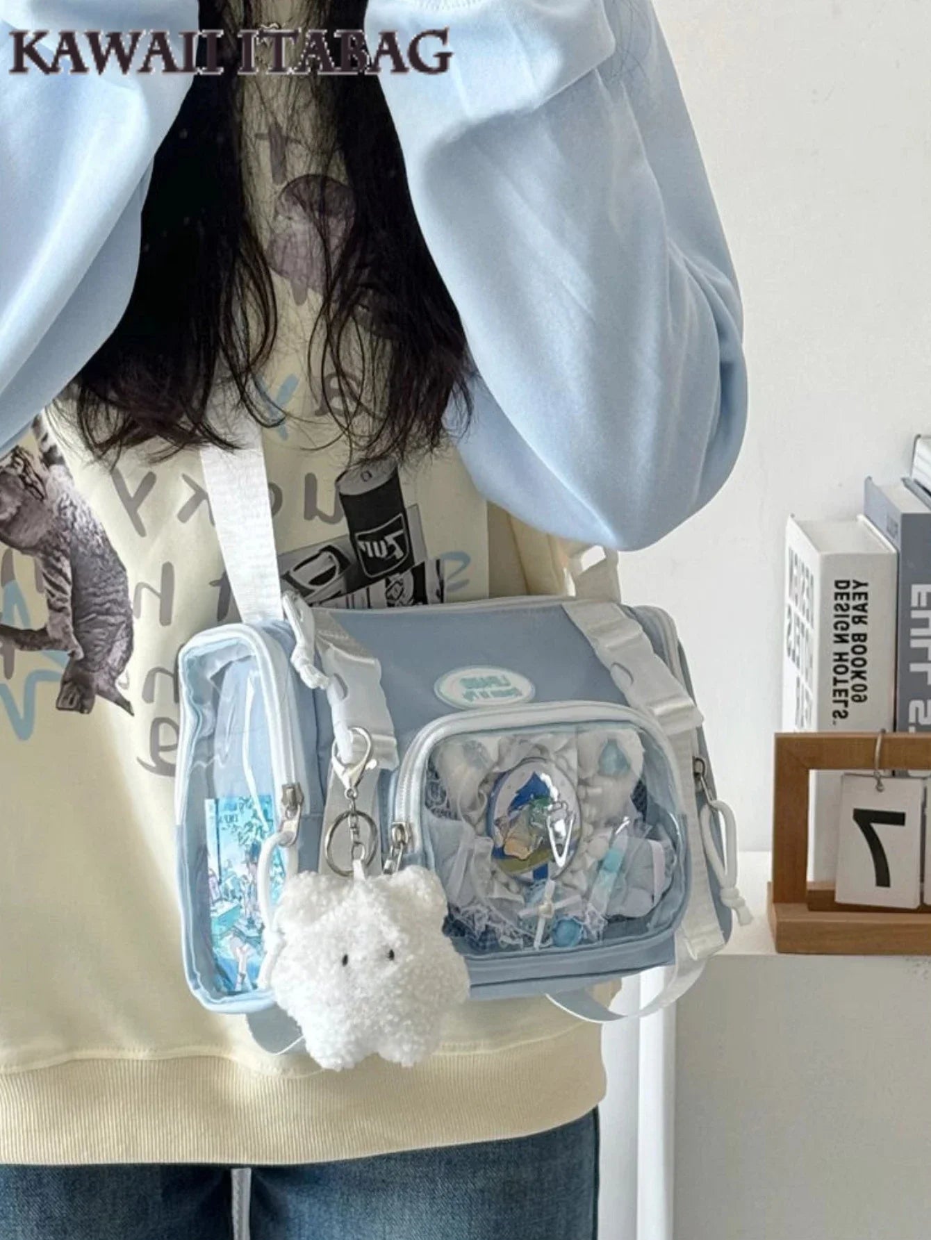 Y2K Fashion Clear Transparent Crossbody Bag Women Multipocket Itabag Summer Bucket Shoulder Bag for Students