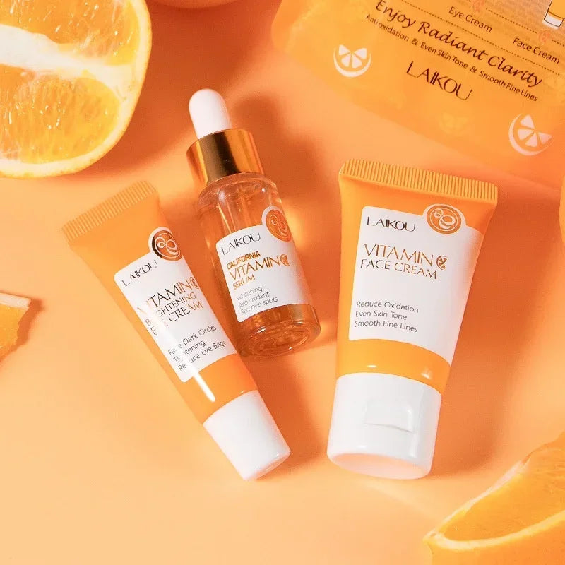 3pcs/Set LAIKOU Vitamin C Facial Set for Hydrating Moisturizing Whitening and Brightening