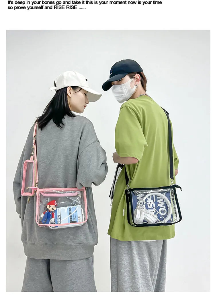 PVC Transparent Shoulder Bag 2 IN 1 Adjustable Shoulder Straps Casual Clear Crossbody Bag Fashion Couple Bag for Boys & Girls