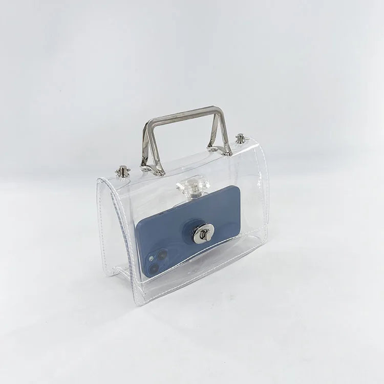 Summer jelly transparent pvc bag clear metal handle small square bag waterproof design chains flap shoulder crossbody bag beach