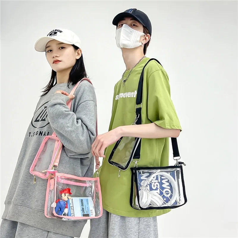 PVC Transparent Shoulder Bag 2 IN 1 Adjustable Shoulder Straps Casual Clear Crossbody Bag Fashion Couple Bag for Boys & Girls