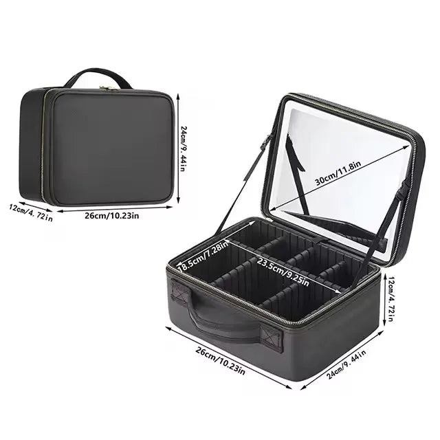 Smart 3 Color LED Travel Train Cosmetic Case Light And Mirror Makeup Bag Female Beautician Skincare Makeup Case For Women